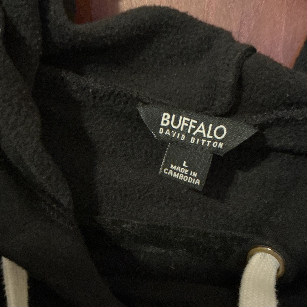 Buffalo David Bitton Black Hoodie with White Drawstrings - Picture 2 of 4